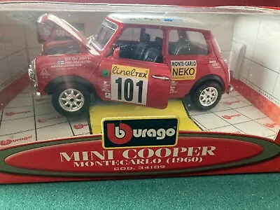 B Burago 1960 MINI COOPER MONTE CARLO  Diecast Scale 1/16 RED ITALY • $33.99