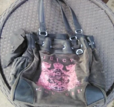 $134 • Buy Juicy Couture Y2K Scottie Bag Velour Shoulder Purse Leather Gray Pink Logo