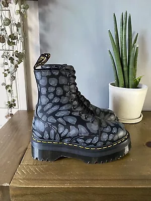 £95 • Buy Dr Martens Jadon Leopard Grey Leather Quad Platform Boots UK 4 EU 37 US L 6 NEW