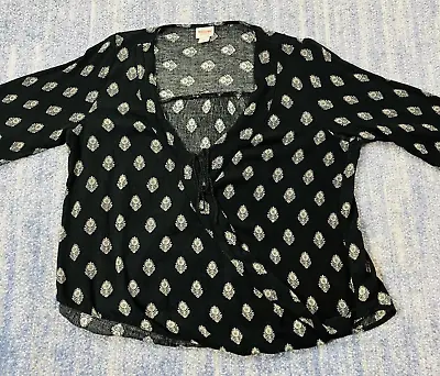 Women's Blouse 2XL Black V Neck Long Sleeve Shirt Mossimo Front Tie Rayon Top • $9.50