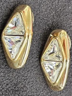 Vintage Triangular Gold Tone Swarovski Crystal Earings Gold Tone Signed S.A.L. • $32