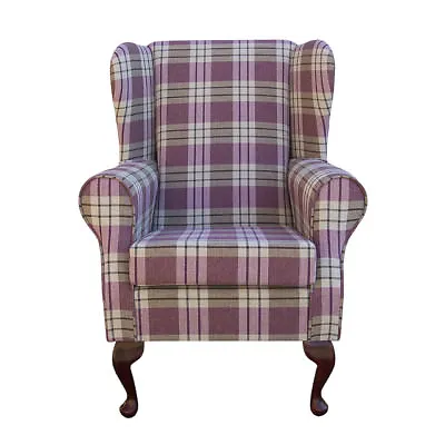 High Wing Back Fireside Chair Heather Tartan Fabric Easy Armchair Queen Anne UK • £453.68