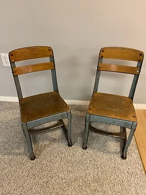 Pair Vintage American Seating Co Grand Rapids MI Envoy Metal And Wood Chair MC - • $150