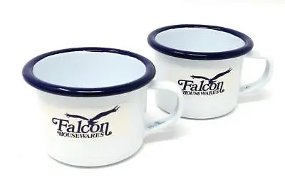 New Falcon Enamel Mini Espresso Mug Cup 6cm Pk2 White With Blue Trim • £9.99