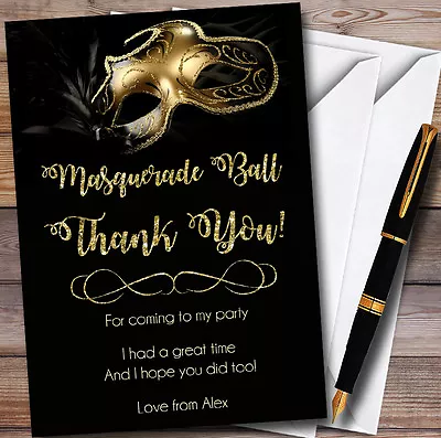 Golden Glitter Mask Masquerade Ball Personalised Party Thank You Cards • £9.99