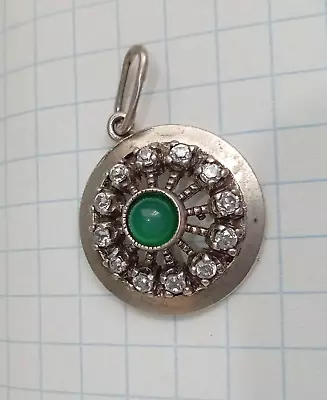 Vintage Pendant Natural Chrysoprase Stone Sterling Silver 925. Women's Jewelry • $39