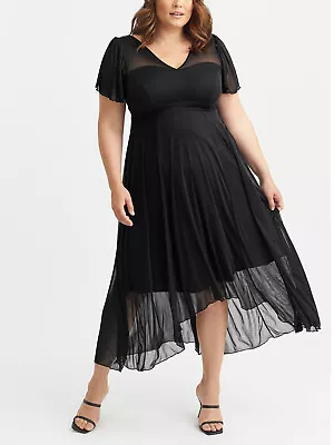 Scarlett & Jo DRESS Black Angel Sleeve Dipped Hem Plus Size 16 To 32 RRP £80 • £34.95