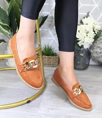 £12.95 • Buy Slip On Chain Loafers Pumps Flats Comfy Women Ladies Croc Work School Shoes Size