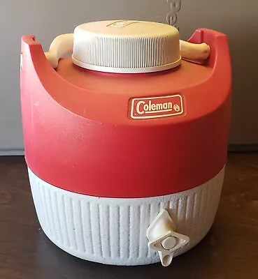 $19.99 • Buy Vintage Coleman Water Jug Cooler Drink Dispenser Red/White 1 Gallon Camping Gear