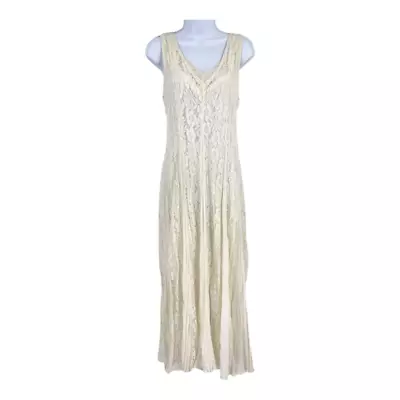 Vintage 90s Starina Lace Maxi Dress L Sleeveless V Neck Boho Bridal Wedding Gown • $30