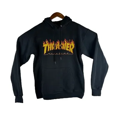 Thrasher Magazine Flame Logo Men’s Black Hooded Jumper (flaws) - Size Small  • $19.99