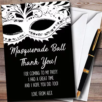 Black & White Mask Masquerade Ball Personalised Party Thank You Cards • £9.99