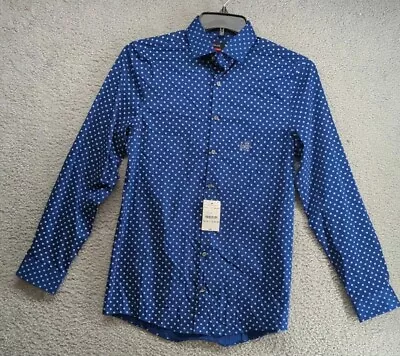 NEW W/TAG MENS J. FERRAR BUTTON-UP MODERN FIT Blue Pattern SHIRT SIZE SM 32/33 • $4.99