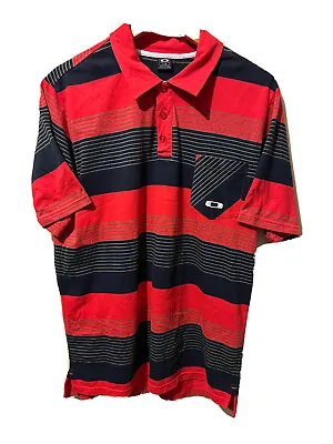 Vintage Oakley Mens Short Sleeve Polo Shirt Size Large Black Red Striped VGC • $39.88