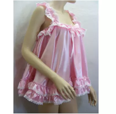 Sissy Dress Satin Negligee Nighty Fancy Dress Maid Cosplay • $49.99