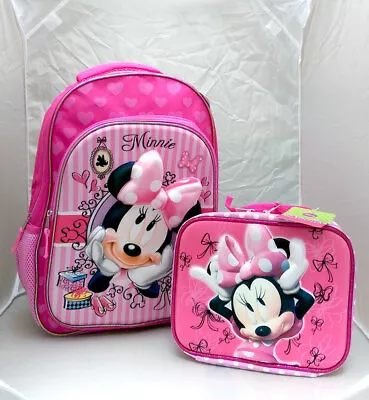 Disney MINNIE MOUSE School Backpack Bookbag Lunch Bag Box Set Kids Girl Gift Toy • £27.07