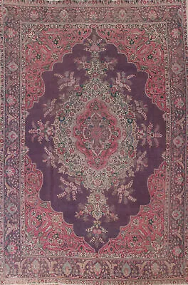 Vintage Traditional Purple Wool Tebriz Area Rug 9x12 Handmade Living Room Carpet • $1049