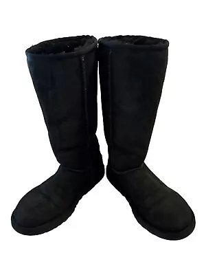 UGG Australia Boots Womens 5 Classic Tall II Shearling 5815 Black Suede Pull On • $28.99