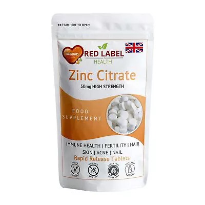 Zinc Citrate 50mg 365 Tablets High Strength Immune Health Support Acne Skin • £5.99