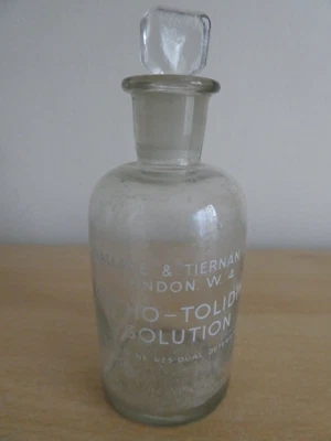£9.99 • Buy Vintage Chemist Laboratory Empty Glass Bottle With Stopper 11cm Ortho-Tolidine