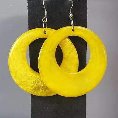 Dangle Hoop Earrings Disco Disk Yellow 70s 80s Mid Century Retro Modern 3.25  • $9.99