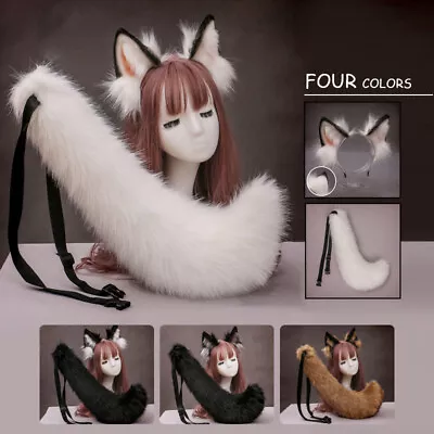 Faux Fur Fox Wolf Ears Headband And Furry Long Tail Women Girl Cosplay Costume • $30.99