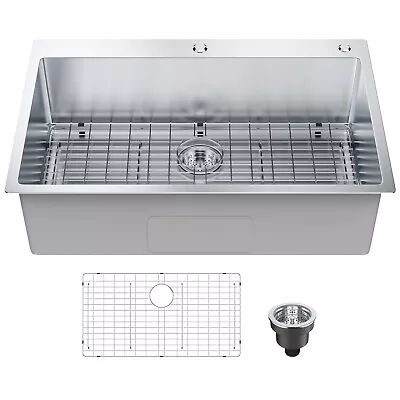 VEVOR 33  Drop-in Single Bowl Kitchen Sink Top Mount 304 Stainless Steel • $172.99