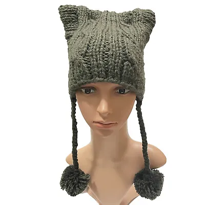 $14.88 • Buy BomHCS Crochet Handmade Knitted Cat Ears Fox Ear Beanie Pompom Ball Hat Warm Cap