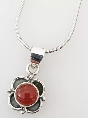 Minimalist Bohemian CARNELIAN SOLID 925 Oxidized SILVER Pendant Rustic Silver C • $69.34