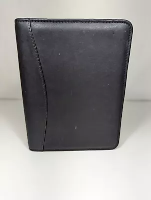 FRANKLIN COVEY COMPACT BLACK FULL GRAIN LEATHER ZIP PLANNER W INSERTS • $33.99