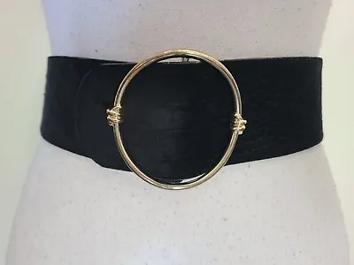 MK H&M  Wide Velvet Black Women's Belt Oversized Circular Buckle Size XS  • $9