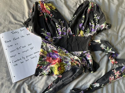 £40 • Buy Trashy Diva Black Floral Silk Obi Top Vintage Pinup Xs Retro Couture Blouse 50s