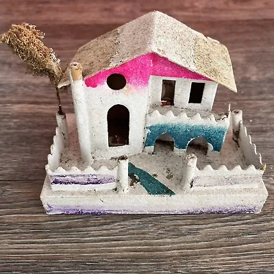 Vintage Putz Christmas Village Paper Cardboard House Mica Glitter Japan TLC READ • $20