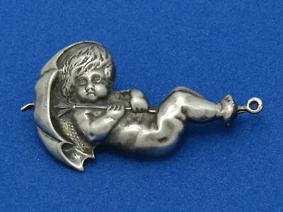 Vintage NUVO Sterling Silver 925 Art Nouveau Revival Baby Cherub Umbrella Brooch • $24.99