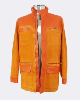 Billionaire Couture Lambskin And Ostrich Skin Leather Jacket M EU48 £2090 Orange • $927.19