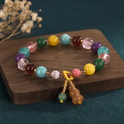 Jade Citrine Round Beads Charm Bracelet Healing Chain Dainty Colorful Gemstone • $10.95