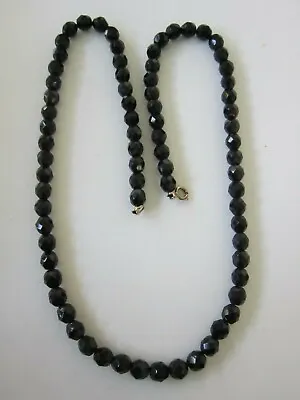 Vintage Jet Black Glass Faceted Bead Necklace  24  LONG EXCELLENT • $14.99