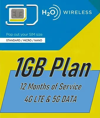 H20 Wireless 12 Months Of Service - 1GB Monthly Plan • $112.99