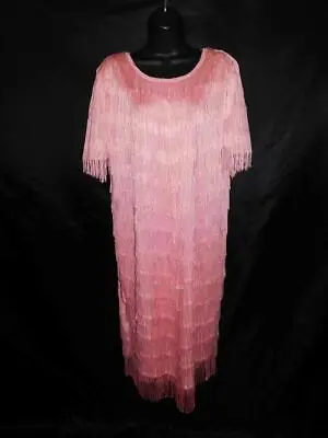 Vintage Joseph Le Bon 12 M Pink Flapper Fringe Dress Short Sleeve Dance Party • $34.99