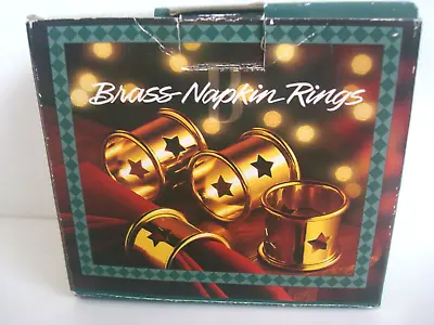 Star Napkin Rings Set Of 4 Brass Metal Star Cutout NEW • $4.97