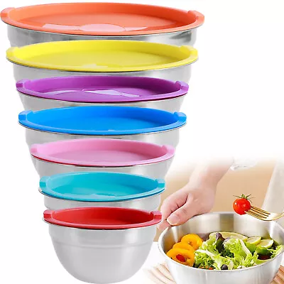 7Pcs Mixing Bowl Stainless Steel Cooking Baking Salad Serving Bowl With Lids • £32.27