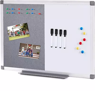 MAKELLO Notice Board Combination Felt & Magnetic Boards For Office Kitchen • £40.71