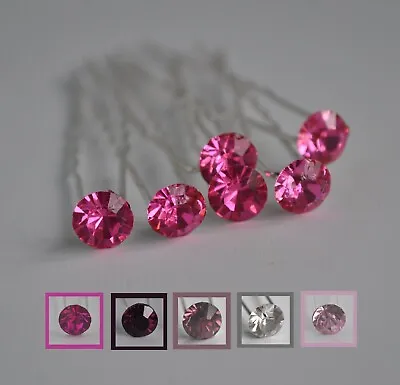 Jewel Hair Pins X 6. 8mm Round Faceted Crystal Gem. Wedding/Party/Prom UK. Pink • £4.95