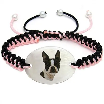 $28.99 • Buy Boston Bull Terrier Natural Mother Of Pearl Adjustable Knot Bracelet Chain BS112