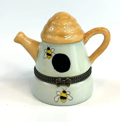 Porcelain Hinged Trinket Box Bumble Bee Watering Can • $10.49