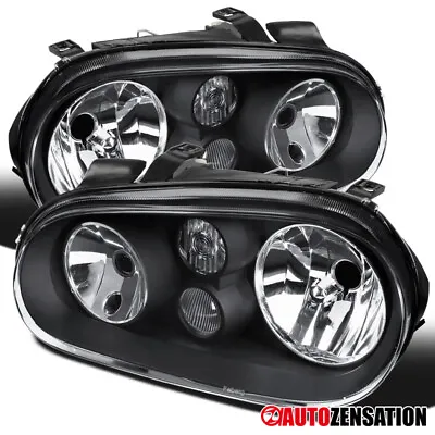 Fit 1999-2006 VW Golf GTI MK4 Cabrio Black Projector Headlights Lamps Left+Right • $84.99
