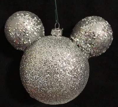 Disney Mickey Mouse Silver Glitter Christmas Ornament Decoration • $12.95