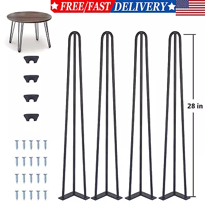 28  Coffee Table Metal Hairpin Legs 3 Rods Heavy Duty Black Set Of 4 • $28.86