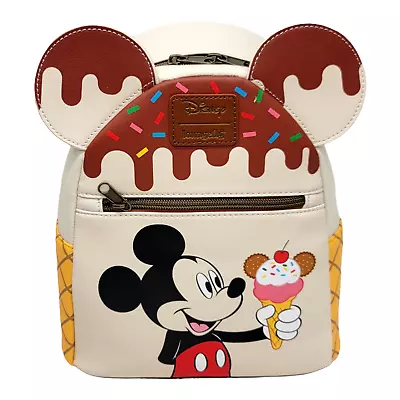 Loungefly Disney Mickey Mouse Ice Cream Cone Fudge Sprinkles Mini Backpack NWT • $64.99