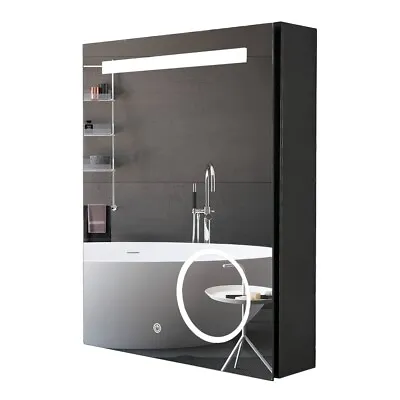 Bathroom Mirror Cabinet With LED Light Aluminum Frame Magnifying Makeup • £119.99